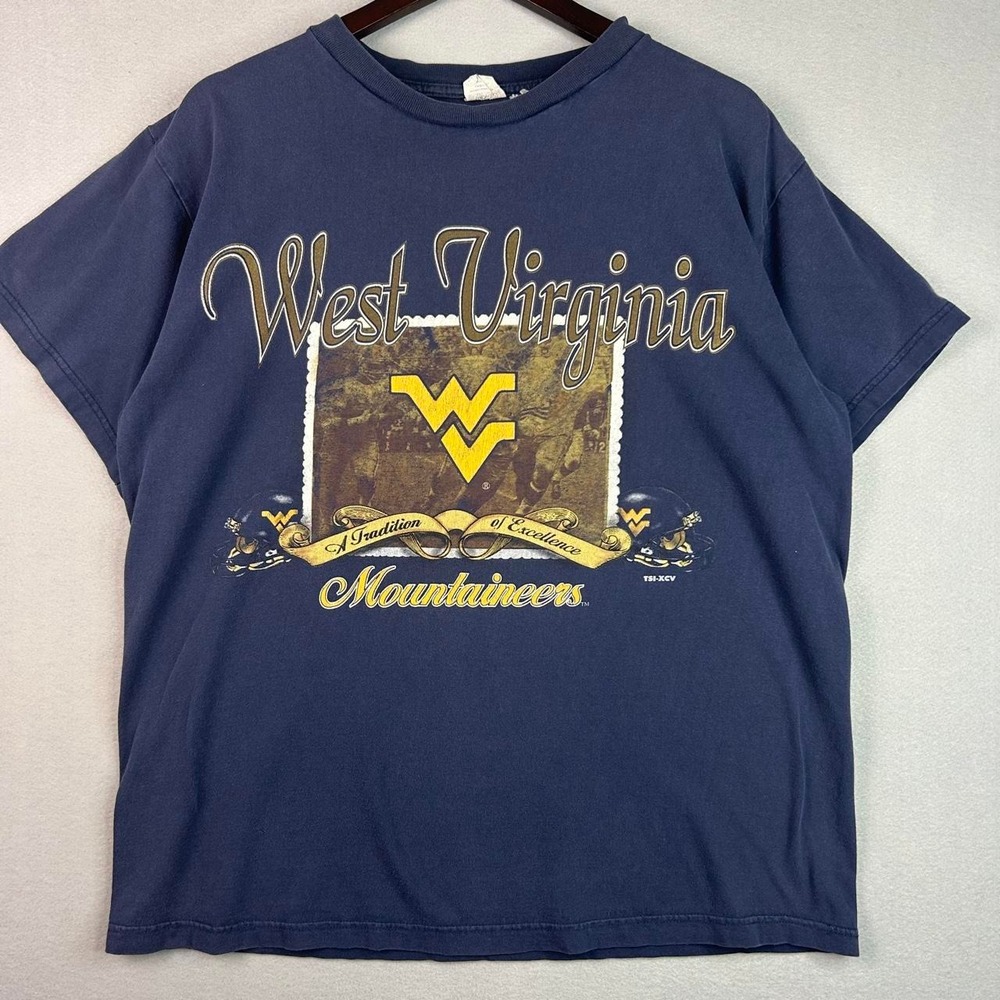Vintage University of West Virginia Mountaineers Football Blue Tee Shirt